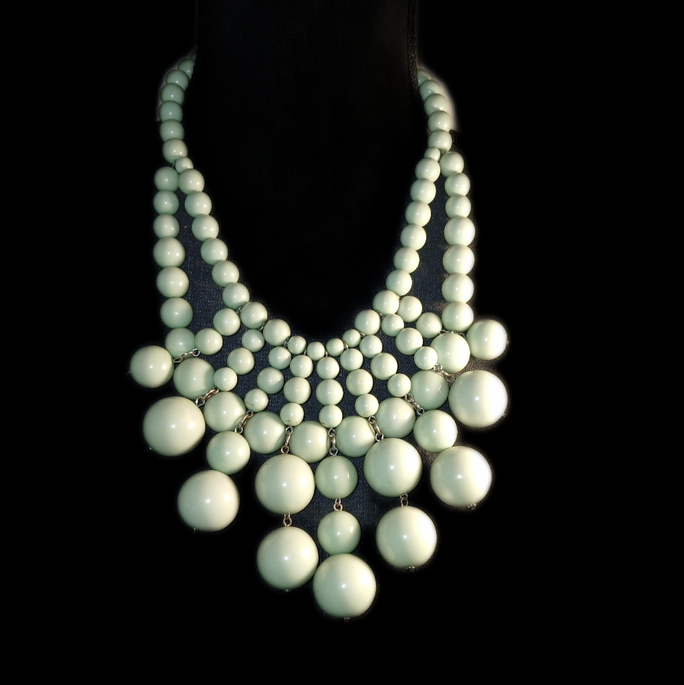 Mint green bib beaded necklace,  Statement peice. 24 inch